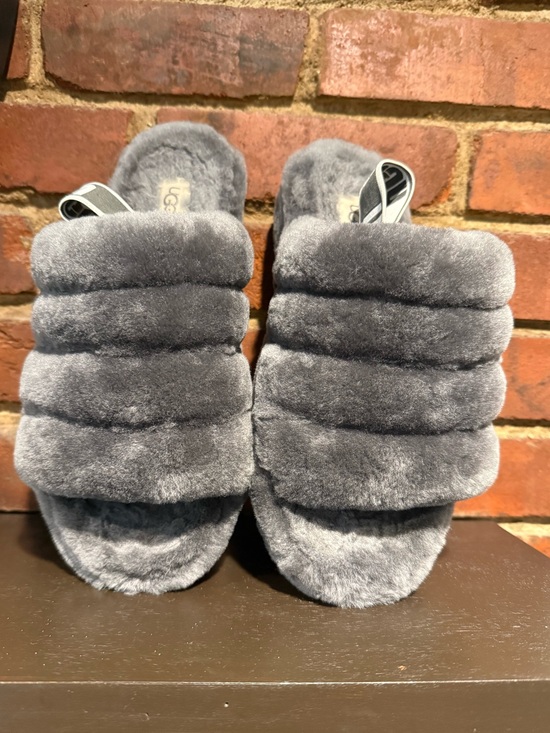UGG Shoes - UGG Gray Plush Multi-Band Slide Slippers